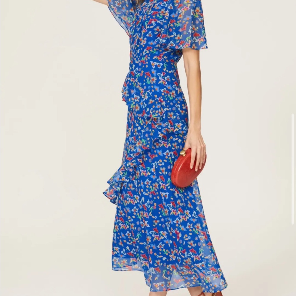 SALONI Blue Floral Ruffle Maxi Dress - Picture 4 of 6